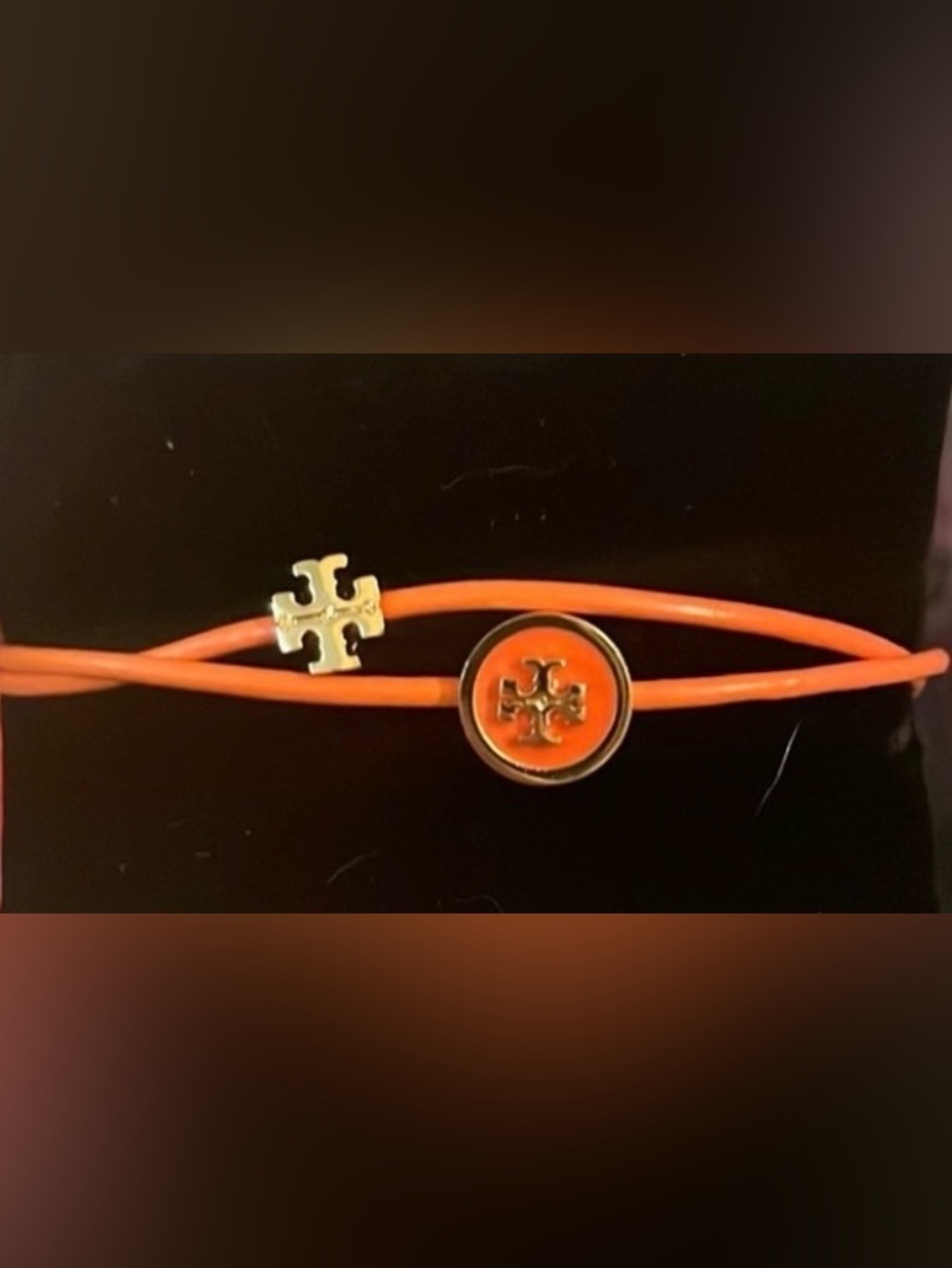 Tory Burch Orange Enamel Double-Strap Logo Bracelet